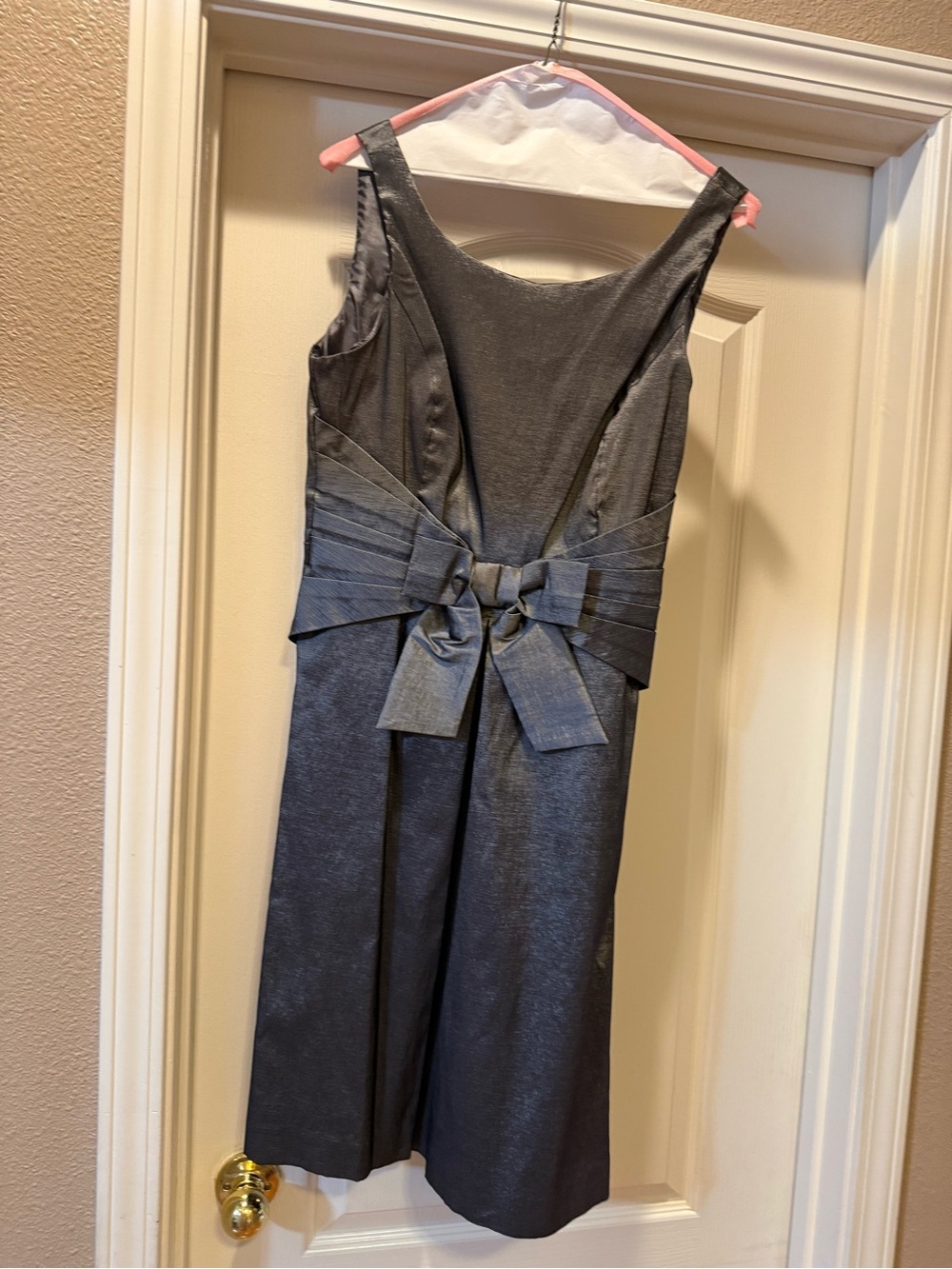 Sandra Darren Metallic Gray Sleeveless Jumpsuit with Waist Bow